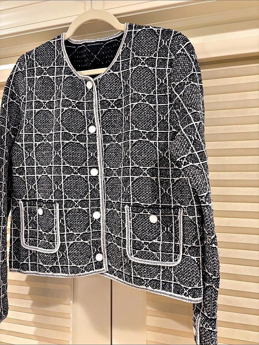 NWOT Christian Dior Macrocannage Cropped Jacket Black & White, Size US 8 - Picture 2 of 6
